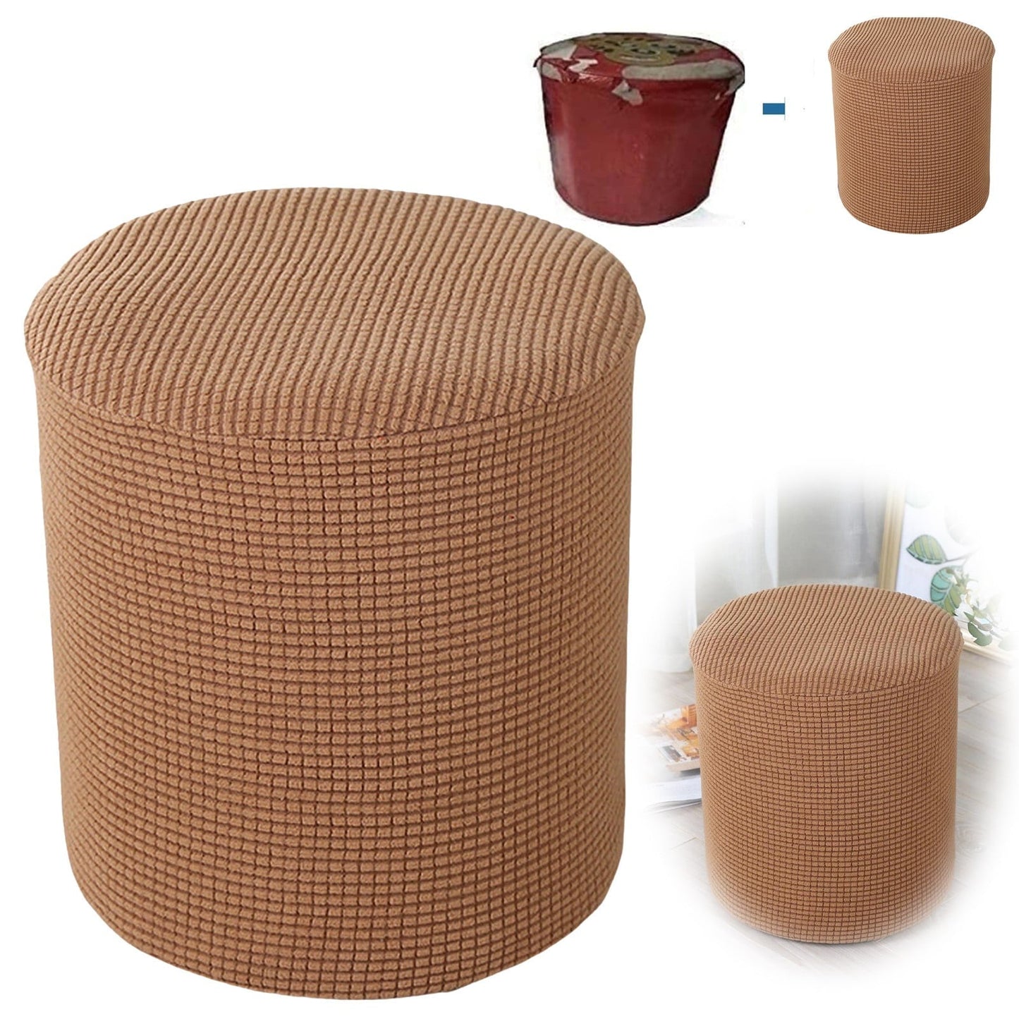 1 Sofa Cover Cover Slipcover Round Foot Stool Cover Footstool Cover Footrest Ottoman Foot Pouffe Protector with Elastic Bottom Washable One Size Coffee