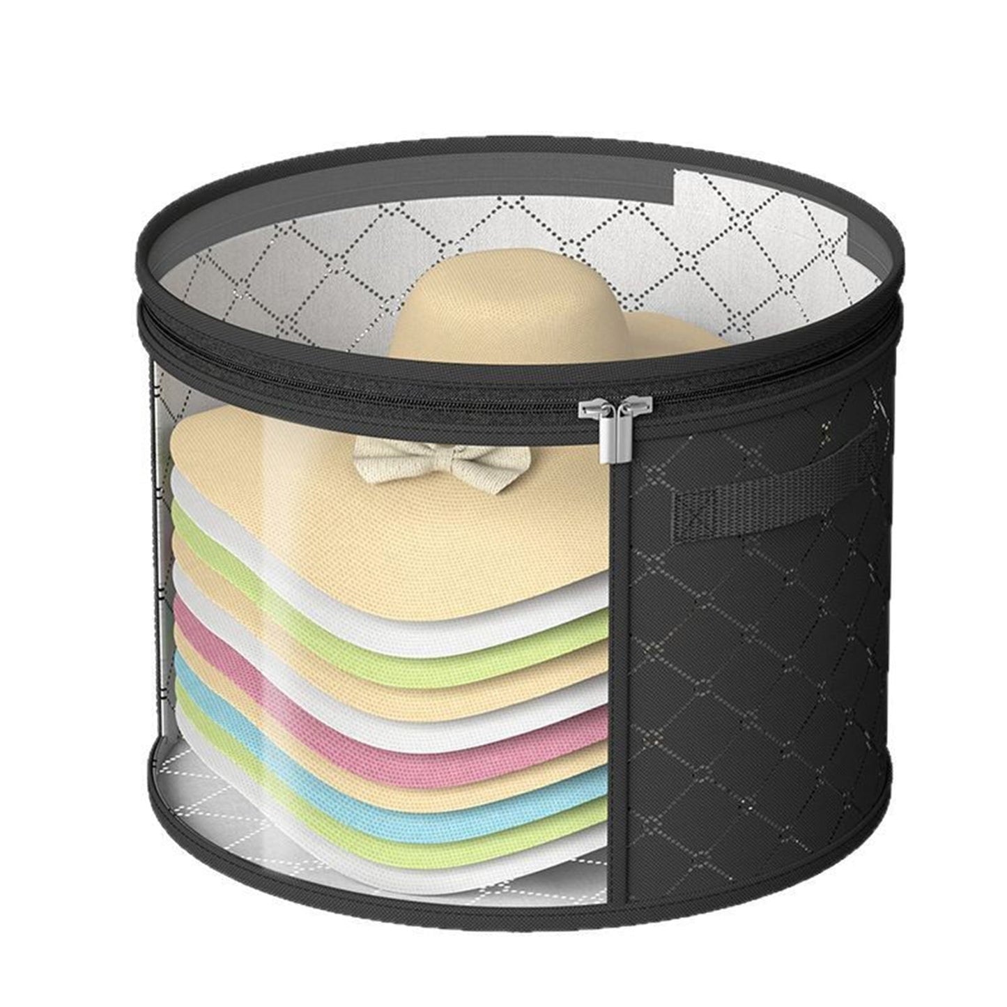 Hat Storage Bag*1 Foldable Hat Storage Bucket with Lid Large Capacity Cap Organizer for Home Perfect for Baseball Caps and Miscellaneous Items One Size Black