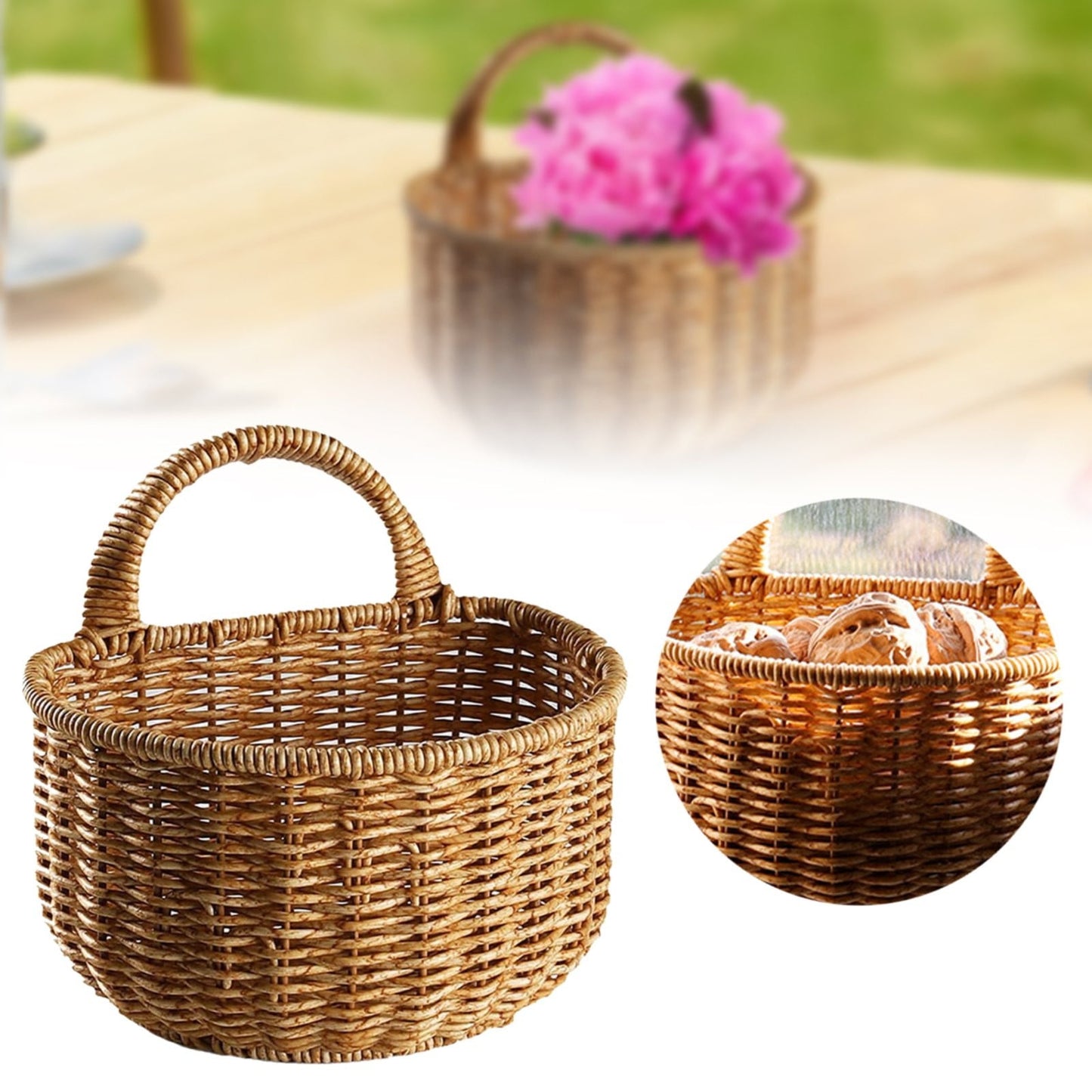Small Wall-Mounted Kitchen Storage Basket, Hanging Storage Wicker Baskets Wall Mounted Woven Hanging Basket Wicker Small Basket with Handle Wicker Basket with Handle Small Basket Organizer small wall-mounted kitchen storage basket Khaki