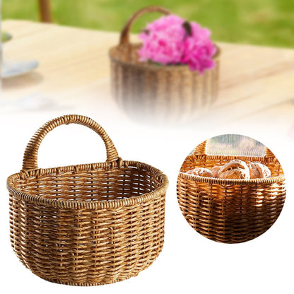 Small Wall-Mounted Kitchen Storage Basket, Hanging Storage Wicker Baskets Wall Mounted Woven Hanging Basket Wicker Small Basket with Handle Wicker Basket with Handle Small Basket Organizer small wall-mounted kitchen storage basket Khaki