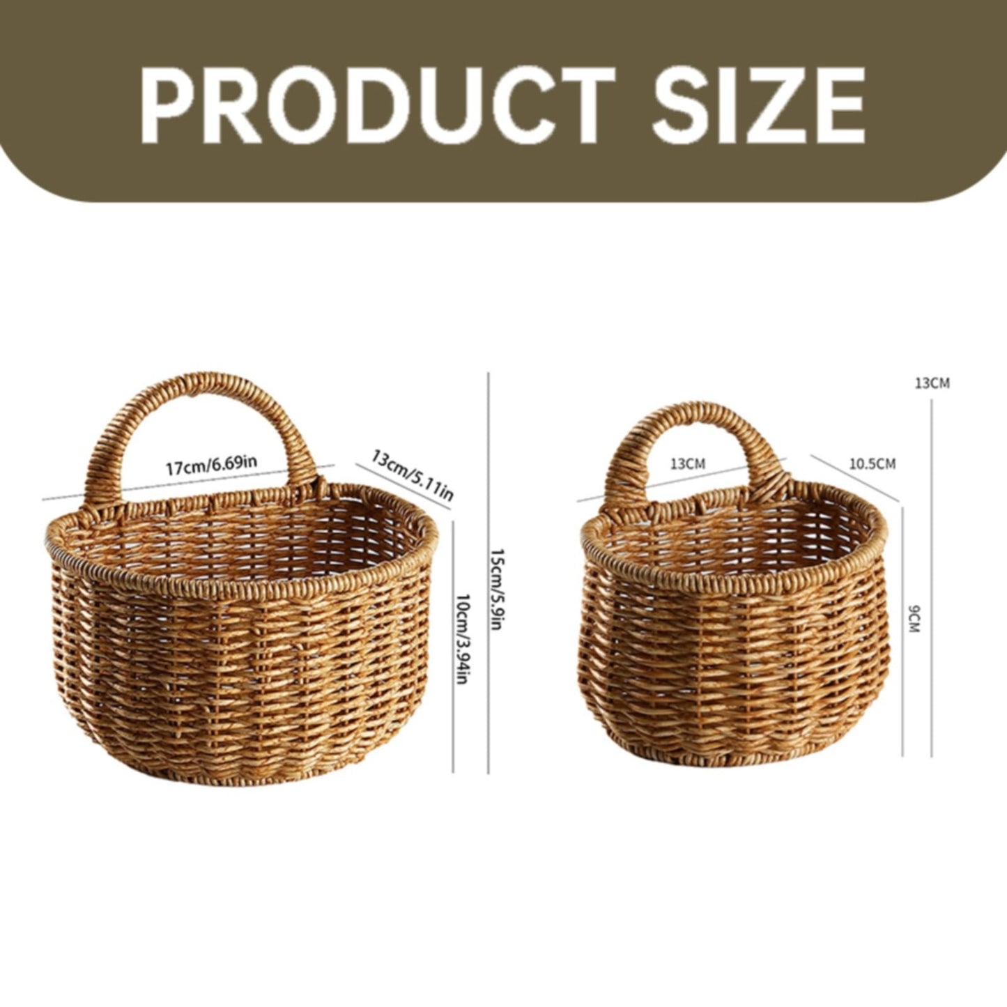 Small Wall-Mounted Kitchen Storage Basket, Hanging Storage Wicker Baskets Wall Mounted Woven Hanging Basket Wicker Small Basket with Handle Wicker Basket with Handle Small Basket Organizer small wall-mounted kitchen storage basket Khaki