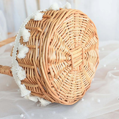 Small Wall-Mounted Kitchen Storage Basket, Hanging Storage Wicker Baskets Wall Mounted Woven Hanging Basket Wicker Small Basket with Handle Wicker Basket with Handle Small Basket Organizer S Wedding basket with tassels