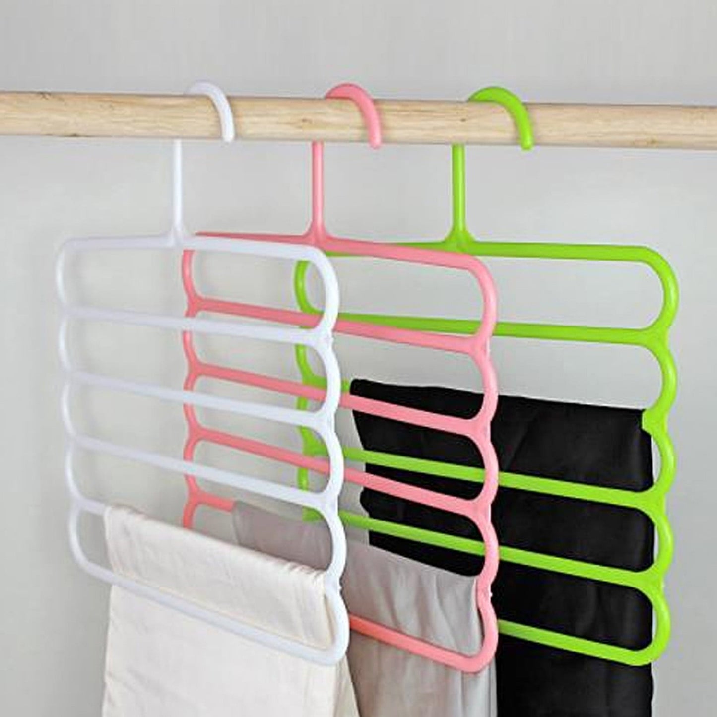 LGCASL, Pants Hanger5 Tier Hanger Non Slip Clothes Hanger for Closet Organizer Space Saving Hangers for Pants Jeans Scarf Trouser Tie Towel Clothes, Multifunctional Trouser Rack Multifunctional trouser rack White