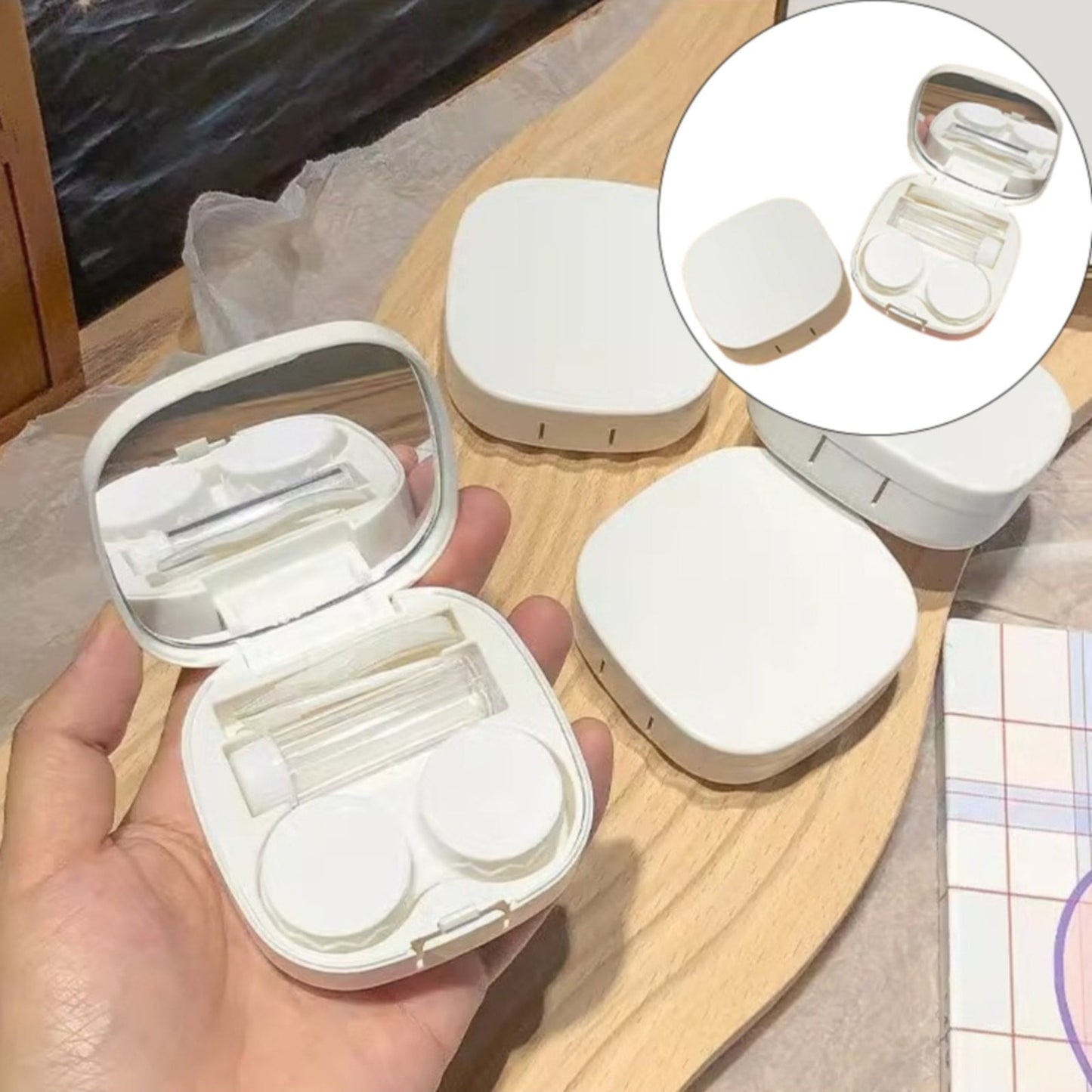 LGCASL, Case with Handmade Cute Contact Case with Tweezers Remover Tool Solution Bottle for Travel Outdoor Home Dormitory and Daily Use, Contact Lens Storage Box Yellow contact lens storage box White
