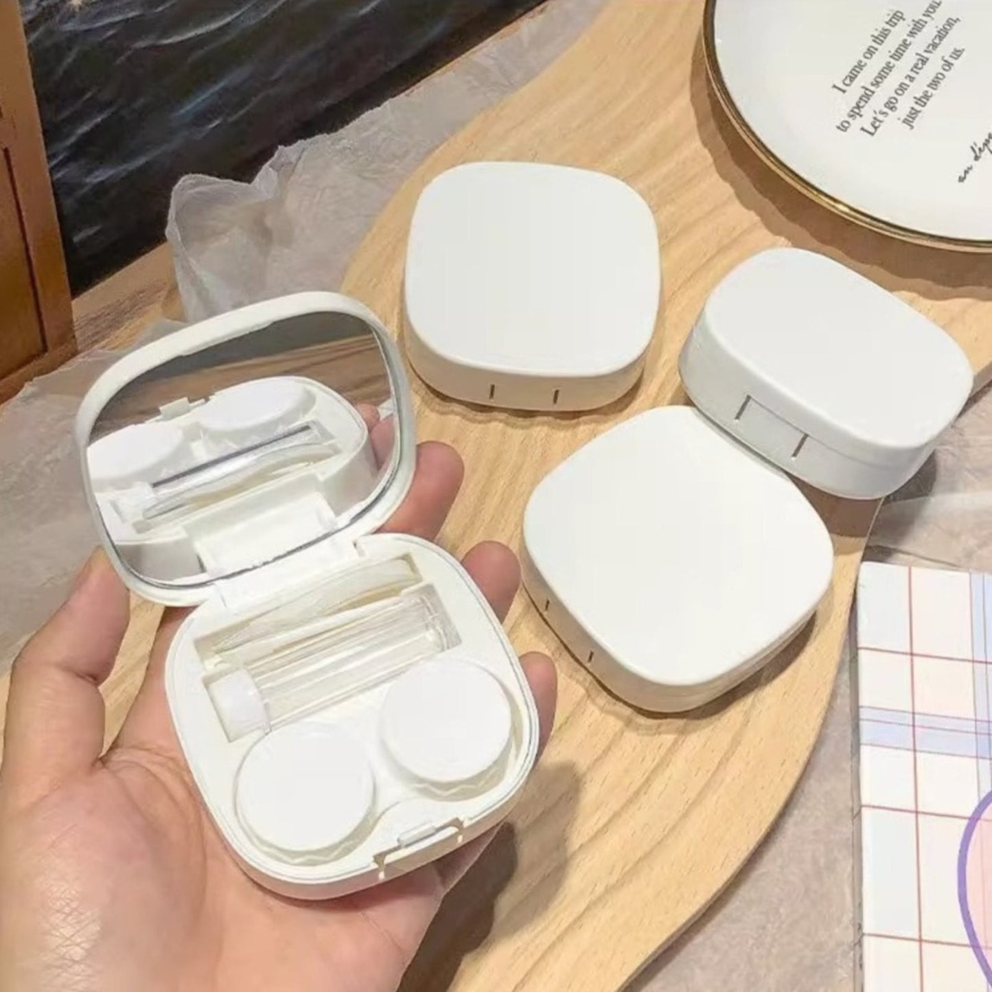 LGCASL, Case with Handmade Cute Contact Case with Tweezers Remover Tool Solution Bottle for Travel Outdoor Home Dormitory and Daily Use, Contact Lens Storage Box Yellow contact lens storage box White