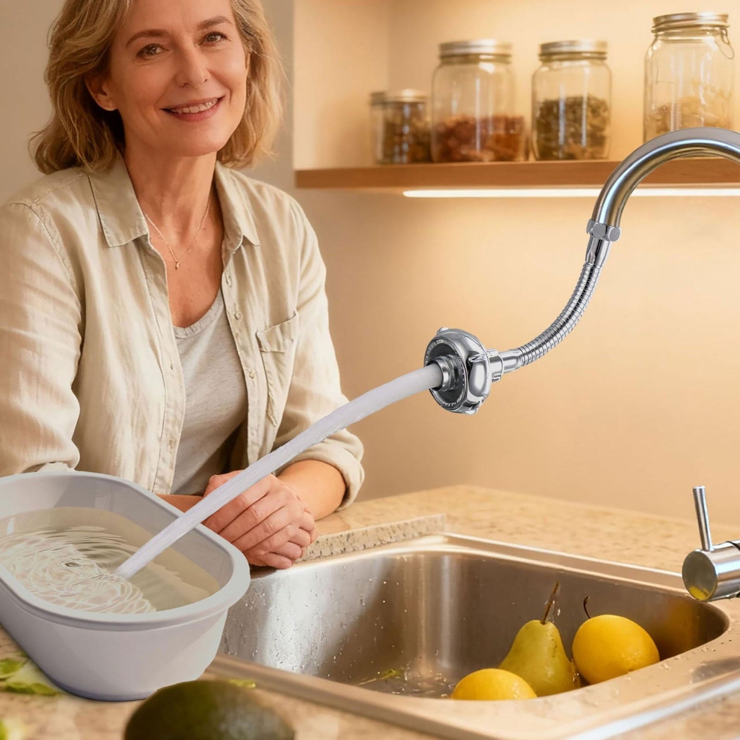 LGCASL Shaped 360° Swivel Kitchen Faucet Extender Anti Function Kitchen Faucet Sprayer Attachment Large Diameter Shower Head Water Saving 8 Inch 20 6 6cm Silver
