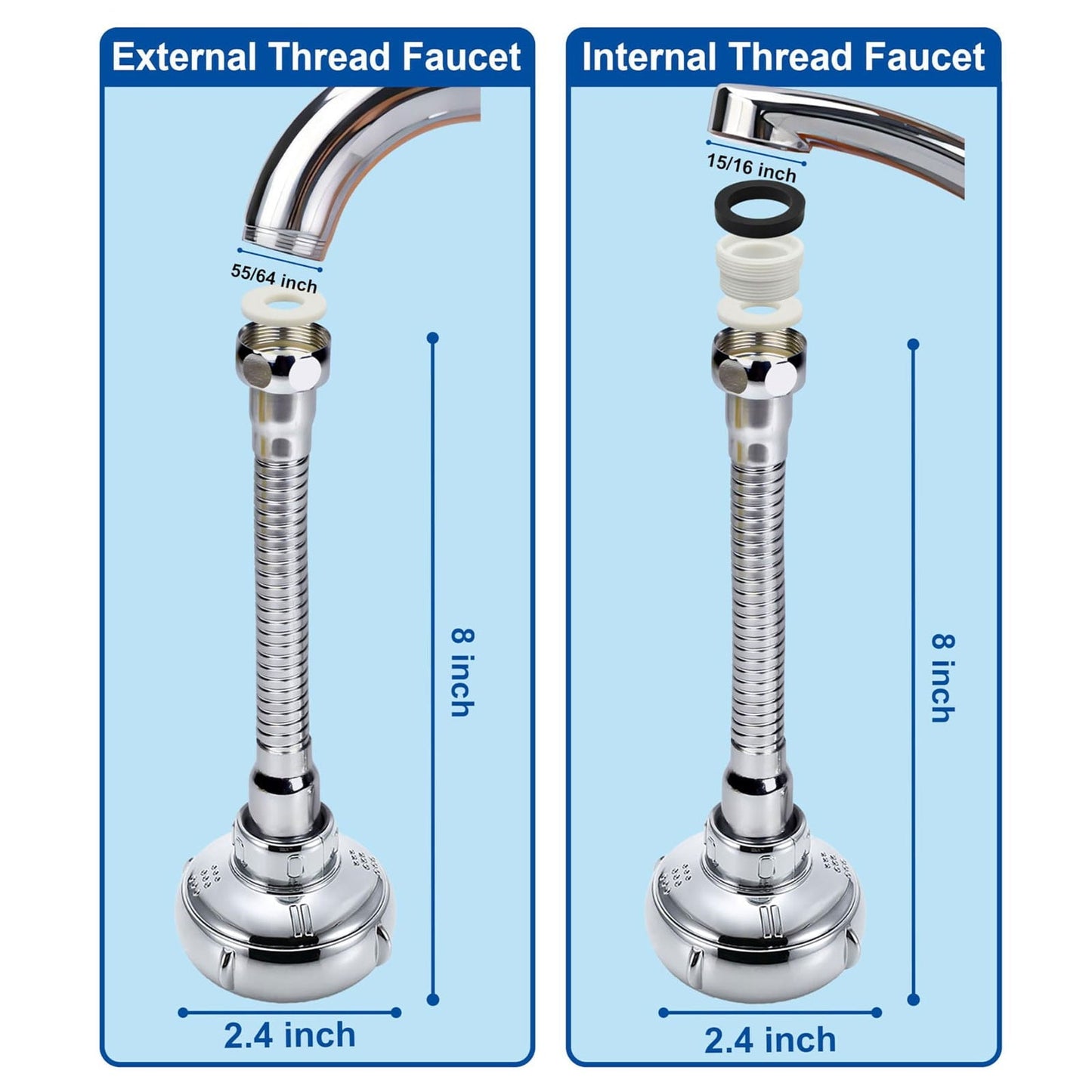 LGCASL Shaped 360° Swivel Kitchen Faucet Extender Anti Function Kitchen Faucet Sprayer Attachment Large Diameter Shower Head Water Saving 8 Inch 20 6 6cm Silver