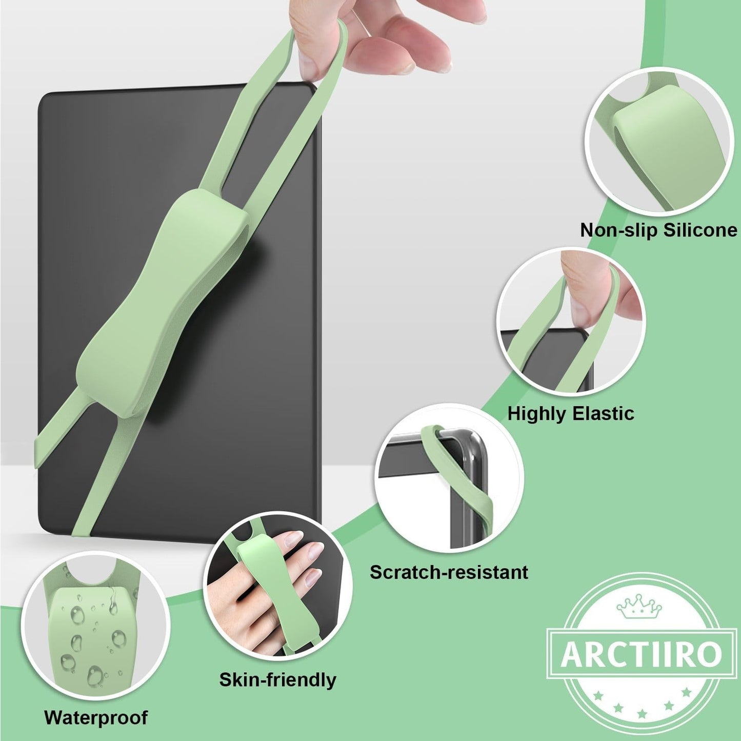 LGCASL Blue Flat Plate Fixing Wrist Strap D Light Green Elastic Tablet Strap for Fingers Comfortable Adjustable for Reading and Watching Videos 6 Color Options 18.5 cm E