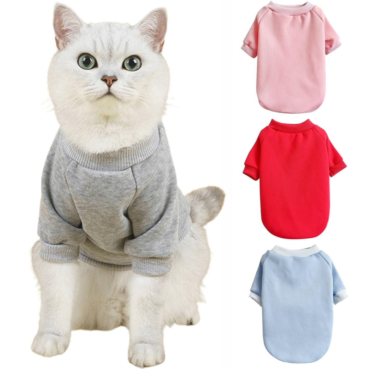 LGCASL Pet Hoodie, Dog Winter Sweater Cat Warm Clothes Pet Sweater Round Neck Solid Color Thickening Cat Dog Knitwear Sweater for Cats Or Dogs in Cold Season (Light Blue, S) S Grey