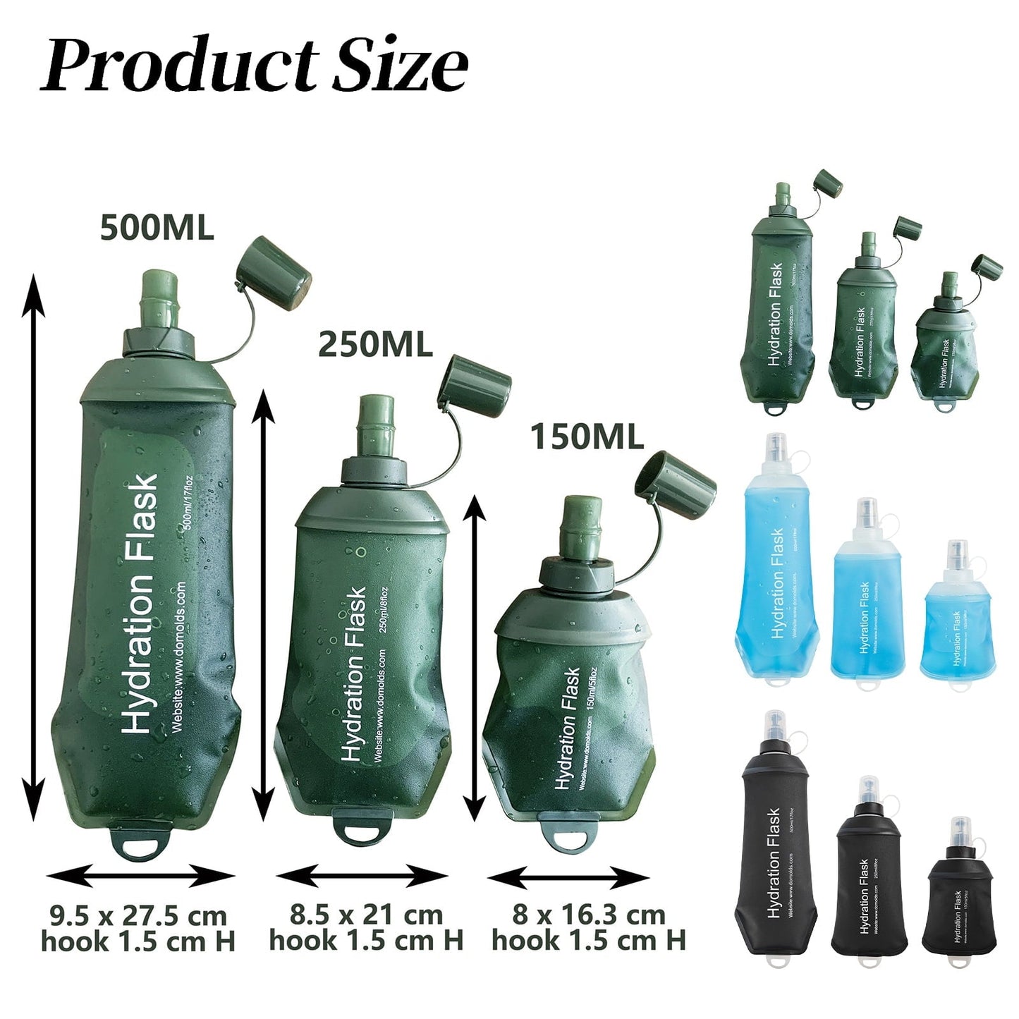 150ml Soft Flask,Light Tpu Foldable Soft Water Bottle Leak Proof Hydration Flask,Soft Water Bottle Running for Running Hiking Cycling Camping Portable Travel Sports Water Bag Easy to Carry L(500ml) Light Blue