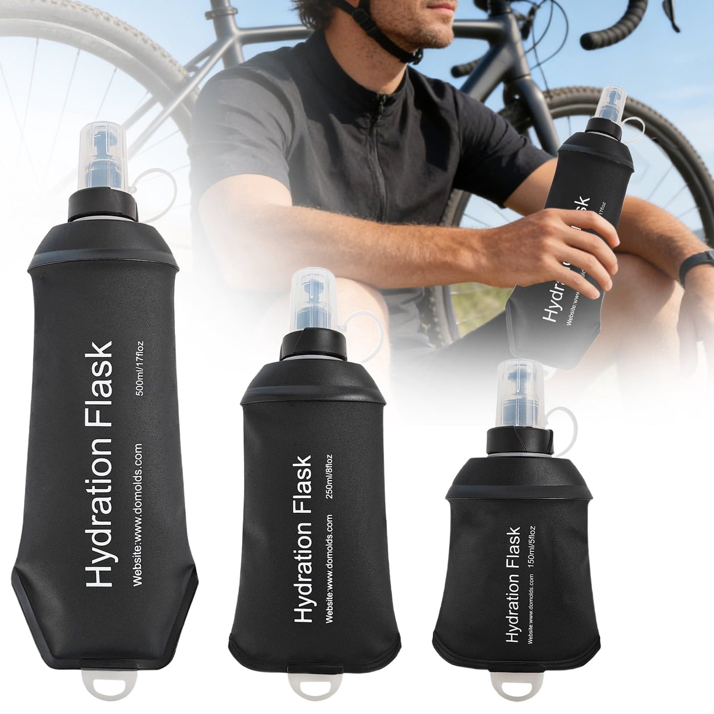 150ml Soft Flask,Light Tpu Foldable Soft Water Bottle Leak Proof Hydration Flask,Soft Water Bottle Running for Running Hiking Cycling Camping Portable Travel Sports Water Bag Easy to Carry L(500ml) Light Blue