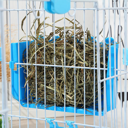 LGCASL Hanging Hay Dispenser for Pet Rabbits, Rabbit Feeder Small Animal Hay Bowl Hay Holder Large Capacity Feeder for Bunny Pig Light Blue