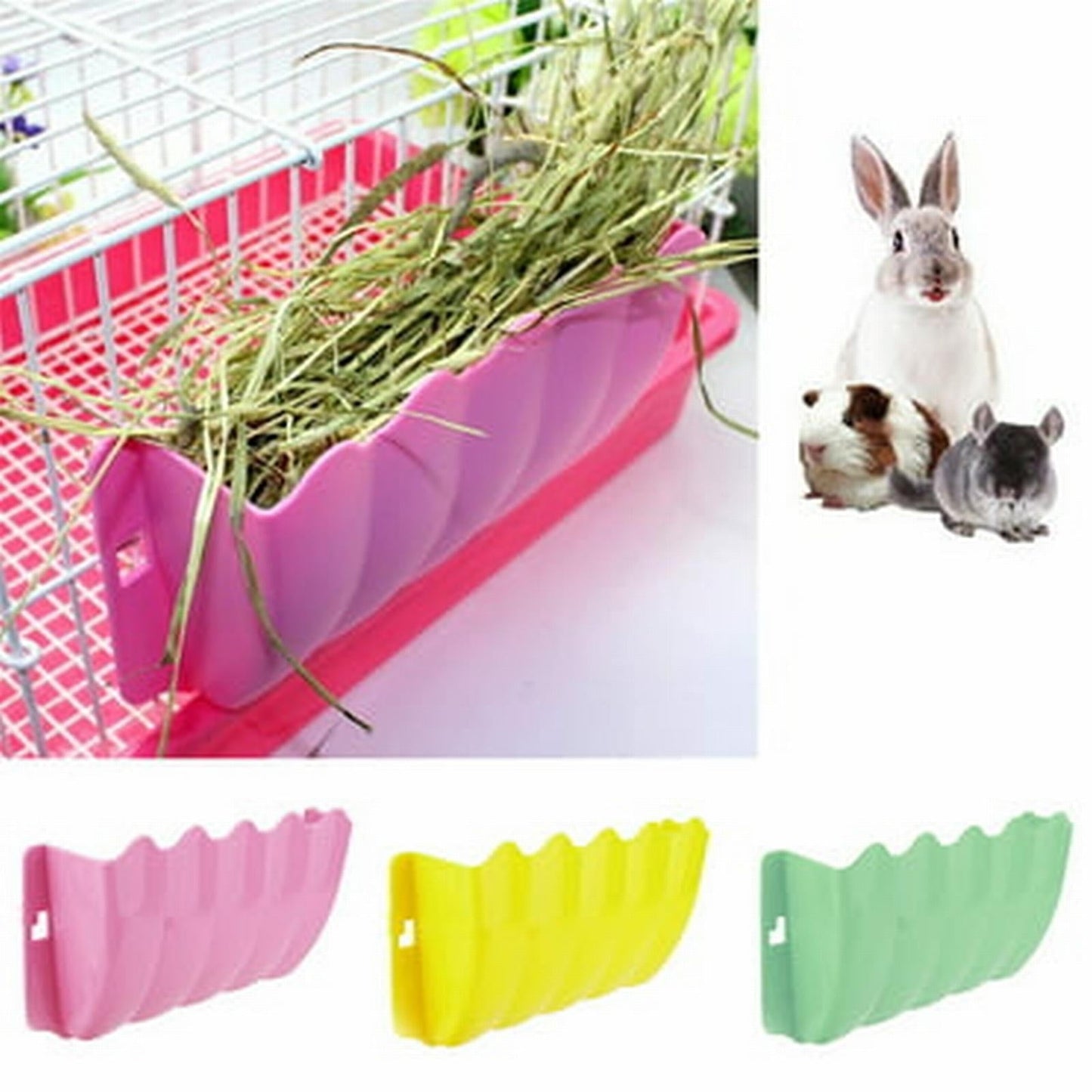 LGCASL Hanging Hay Dispenser for Pet Rabbits, Rabbit Feeder Small Animal Hay Bowl Hay Holder Large Capacity Feeder for Bunny Pig Light Blue