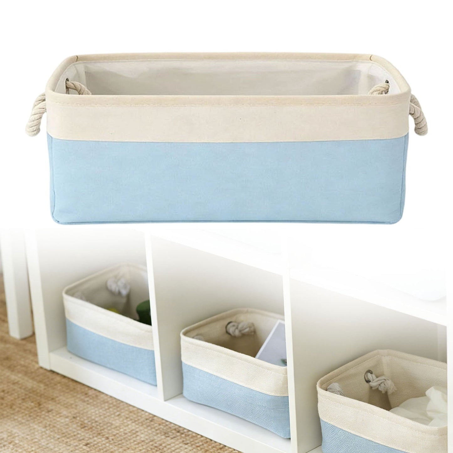 LGCASL Fabric Storage Box, Fabric Storage Box, Storage Basket with Handles and for Clothes Shelves Closet Wardrobe Home Wear and Reinforced, Light Gray S(12.2×5.1×8.2Inch) M(14.1×6.2×10.2inch) Light Blue