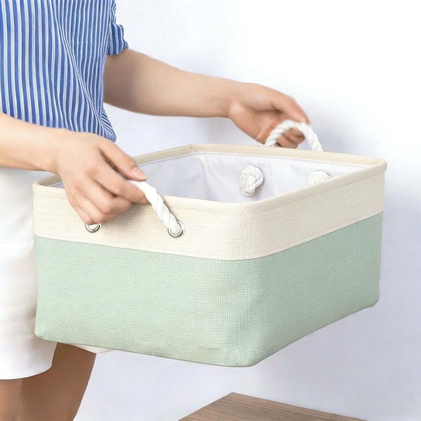 LGCASL Fabric Storage Box, Fabric Storage Box, Storage Basket with Handles and for Clothes Shelves Closet Wardrobe Home Wear and Reinforced, Light Gray S(12.2×5.1×8.2Inch) M(14.1×6.2×10.2inch) Light Blue