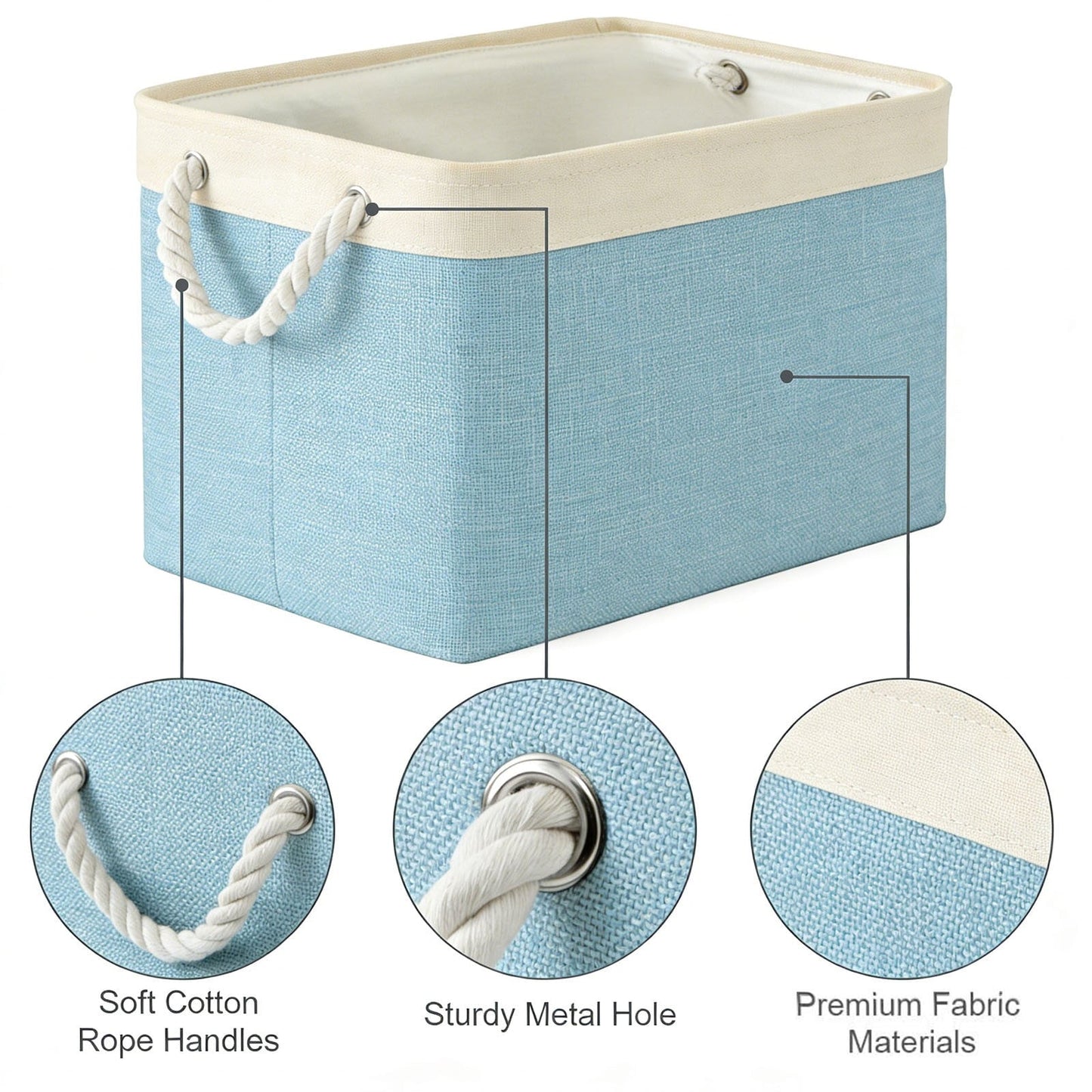 LGCASL Fabric Storage Box, Fabric Storage Box, Storage Basket with Handles and for Clothes Shelves Closet Wardrobe Home Wear and Reinforced, Light Gray S(12.2×5.1×8.2Inch) M(14.1×6.2×10.2inch) Light Blue