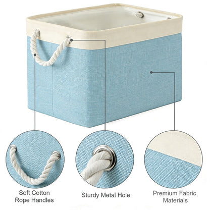 LGCASL Fabric Storage Box, Fabric Storage Box, Storage Basket with Handles and for Clothes Shelves Closet Wardrobe Home Wear and Reinforced, Light Gray S(12.2×5.1×8.2Inch) M(14.1×6.2×10.2inch) Light Blue