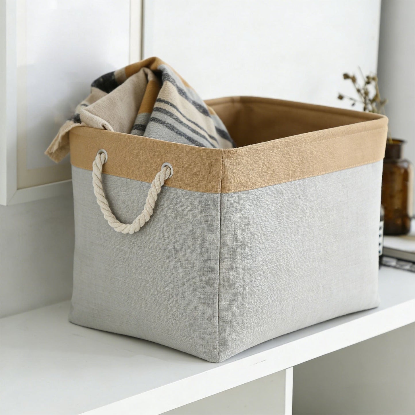 LGCASL Fabric Storage Box, Fabric Storage Box, Storage Basket with Handles and for Clothes Shelves Closet Wardrobe Home Wear and Reinforced, Light Gray S(12.2×5.1×8.2Inch) M(14.1×6.2×10.2inch) Light Blue