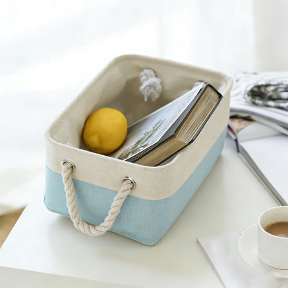 LGCASL Fabric Storage Box, Fabric Storage Box, Storage Basket with Handles and for Clothes Shelves Closet Wardrobe Home Wear and Reinforced, Light Gray S(12.2×5.1×8.2Inch) M(14.1×6.2×10.2inch) Light Blue