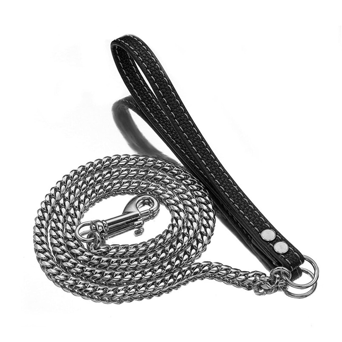LGCASL Traction Leash Leather Strong Metal Stainless Pet Chain for Dog Black
