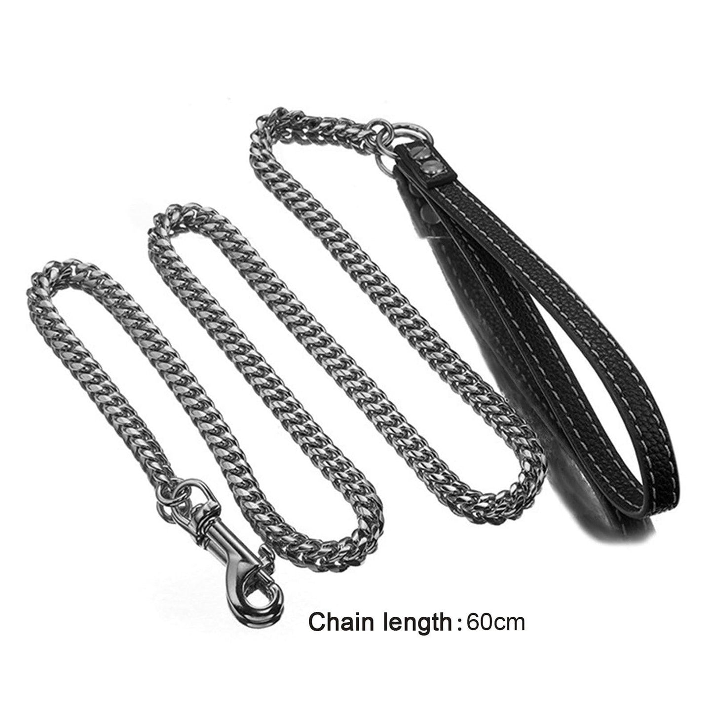 LGCASL Traction Leash Leather Strong Metal Stainless Pet Chain for Dog Black
