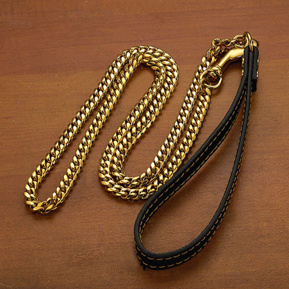 LGCASL Traction Leash Leather Strong Metal Stainless Pet Chain for Dog Black