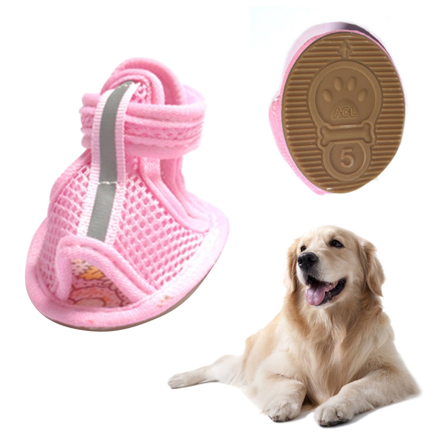 LGCASL 4Pcs Anti-Slip Spring Summer Pet Paw Breathable Mesh Soft Bottom Dog Shoes, Dog Shoes with Mesh, Comfortable, Breathable, Soft Sole, and Non-Slip for Indoor Use (Pink, M) L Pink