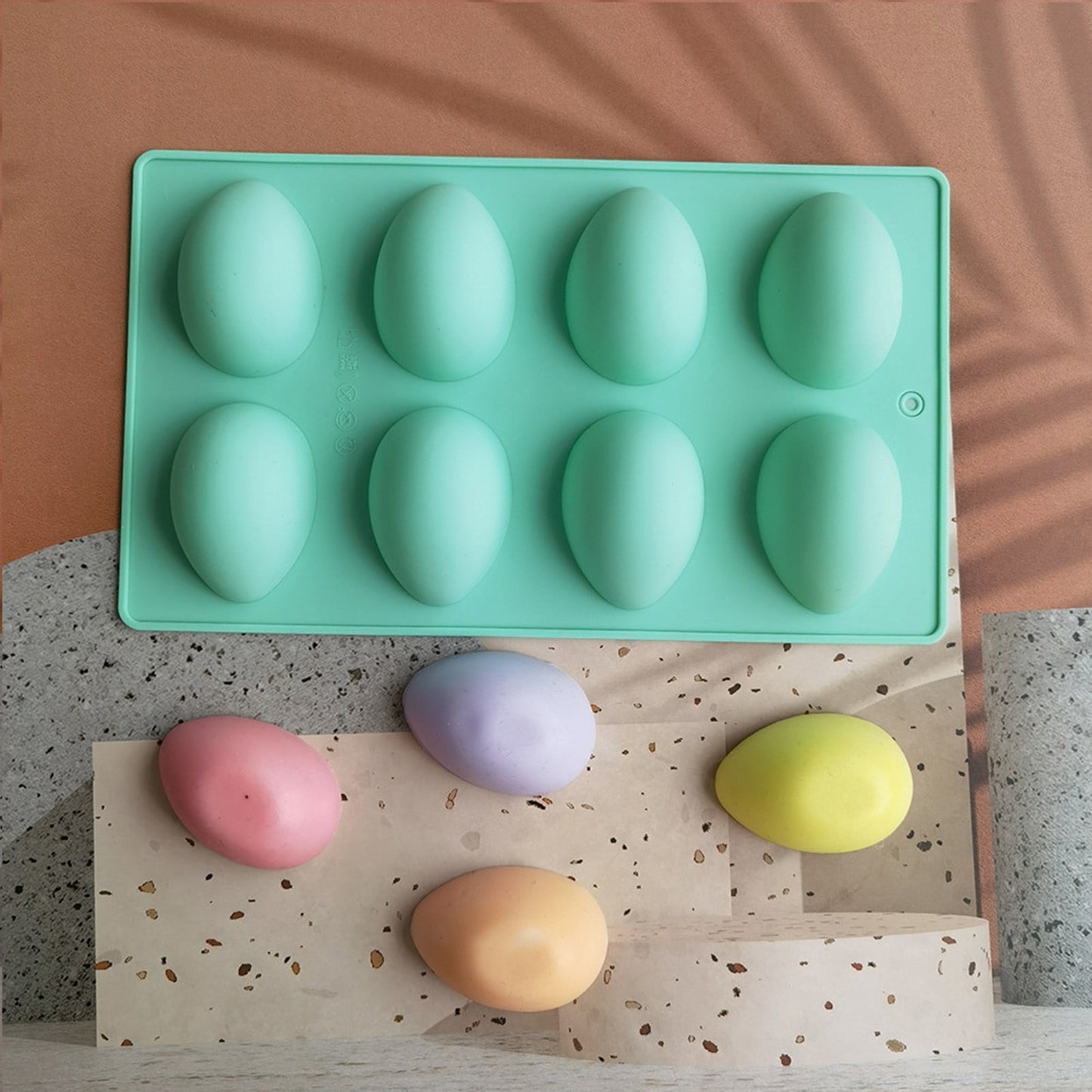 LGCASL Silicone Egg Shaped Molds, Egg Shaped Silicone Molds for Baking Easter Egg Shaped Silicone Baking Grade Non Stick Egg Shaped Easter Homemade Baking Tools Beige Pink