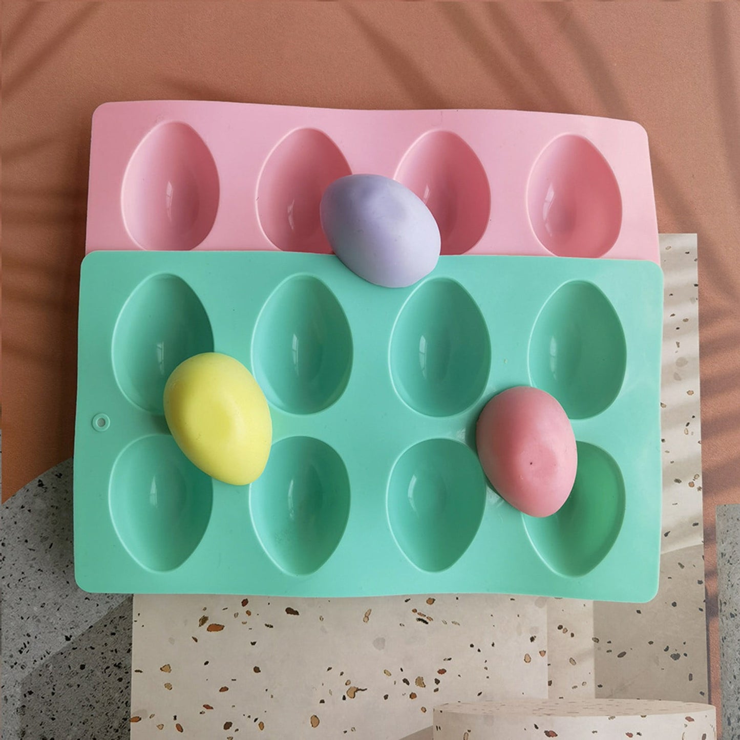 LGCASL Silicone Egg Shaped Molds, Egg Shaped Silicone Molds for Baking Easter Egg Shaped Silicone Baking Grade Non Stick Egg Shaped Easter Homemade Baking Tools Beige Pink