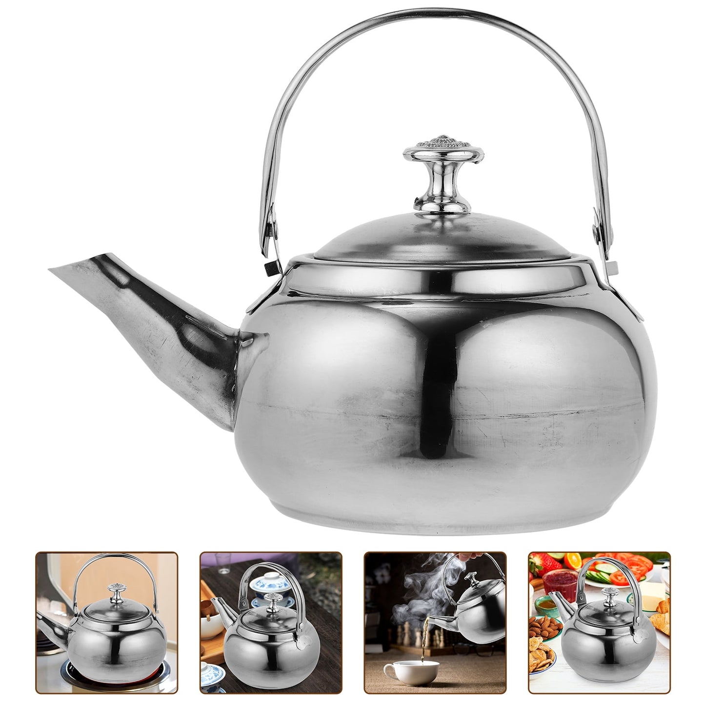 Stainless Steel Whistling Tea Kettle Stovetop Tea Pot Fast Boiling Heat Water Tea Pot 6.7" x 5.5" x 4.3" Silver