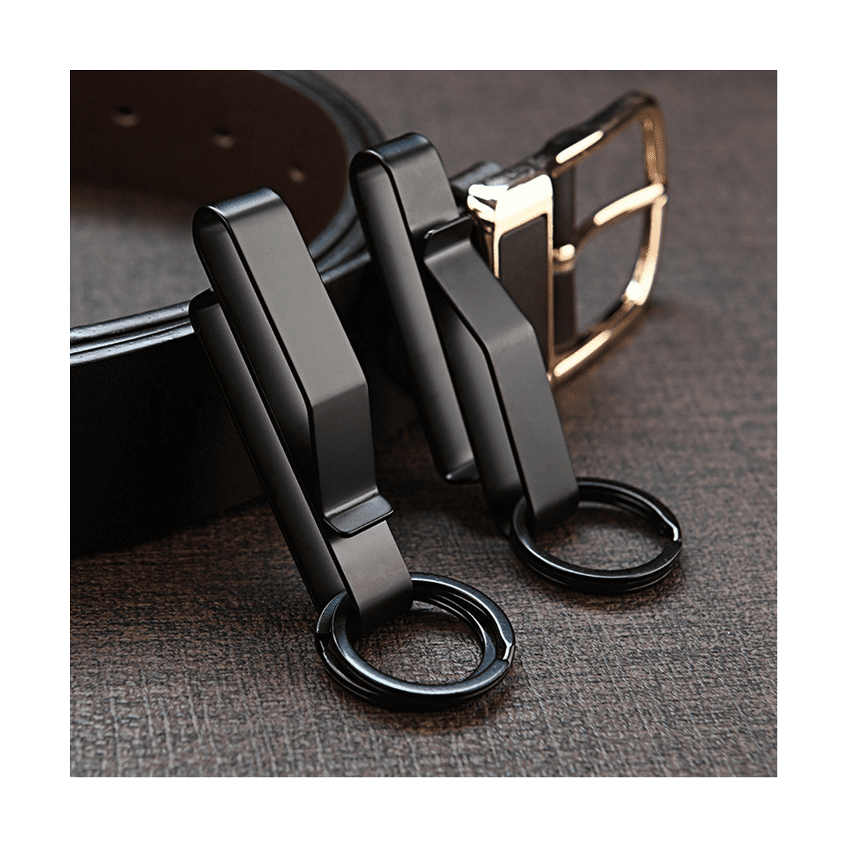 3PCS Heavy Duty Belt Key Holder with 6Pcs Metal Rings, Stainless Steel Black Men Keychain Clip