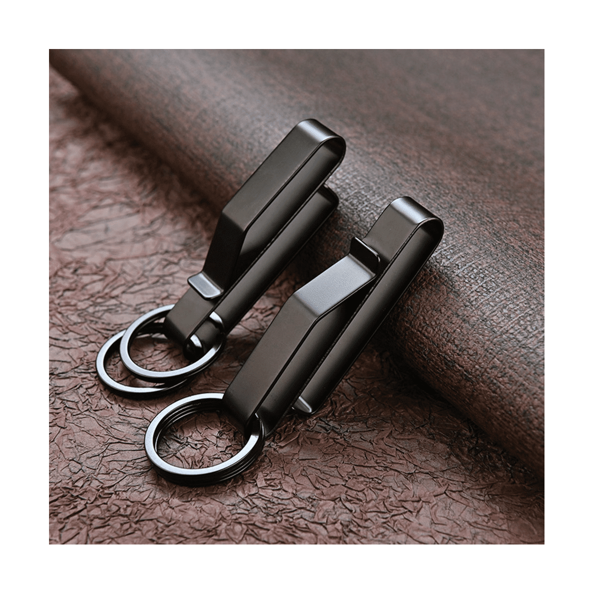 3PCS Heavy Duty Belt Key Holder with 6Pcs Metal Rings, Stainless Steel Black Men Keychain Clip