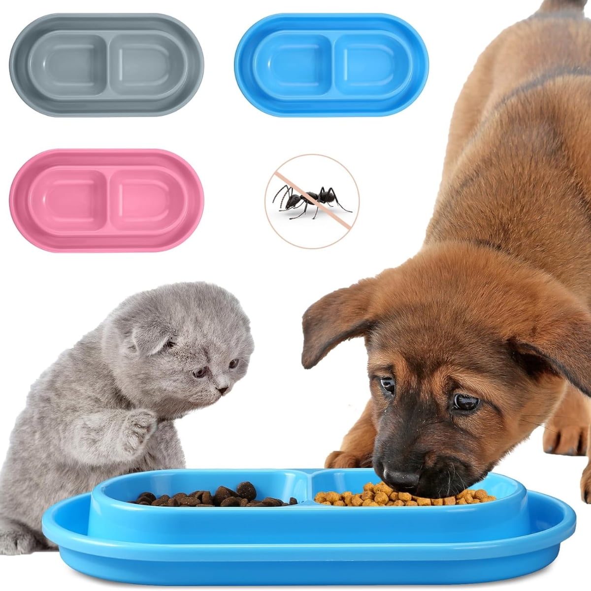 Cat Bowls for Food and Water Easy to Clean Ants Away Outside Pet Double Bowl Large Blue Large Pink