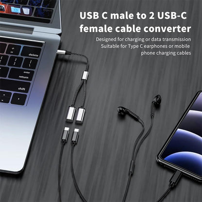 USB C Splitter, USB C to USB C Female Adapter, 2/3 Ports 1 to 2