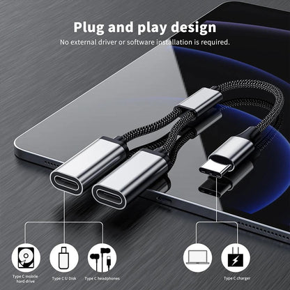 USB C Splitter, USB C to USB C Female Adapter, 2/3 Ports 1 to 2