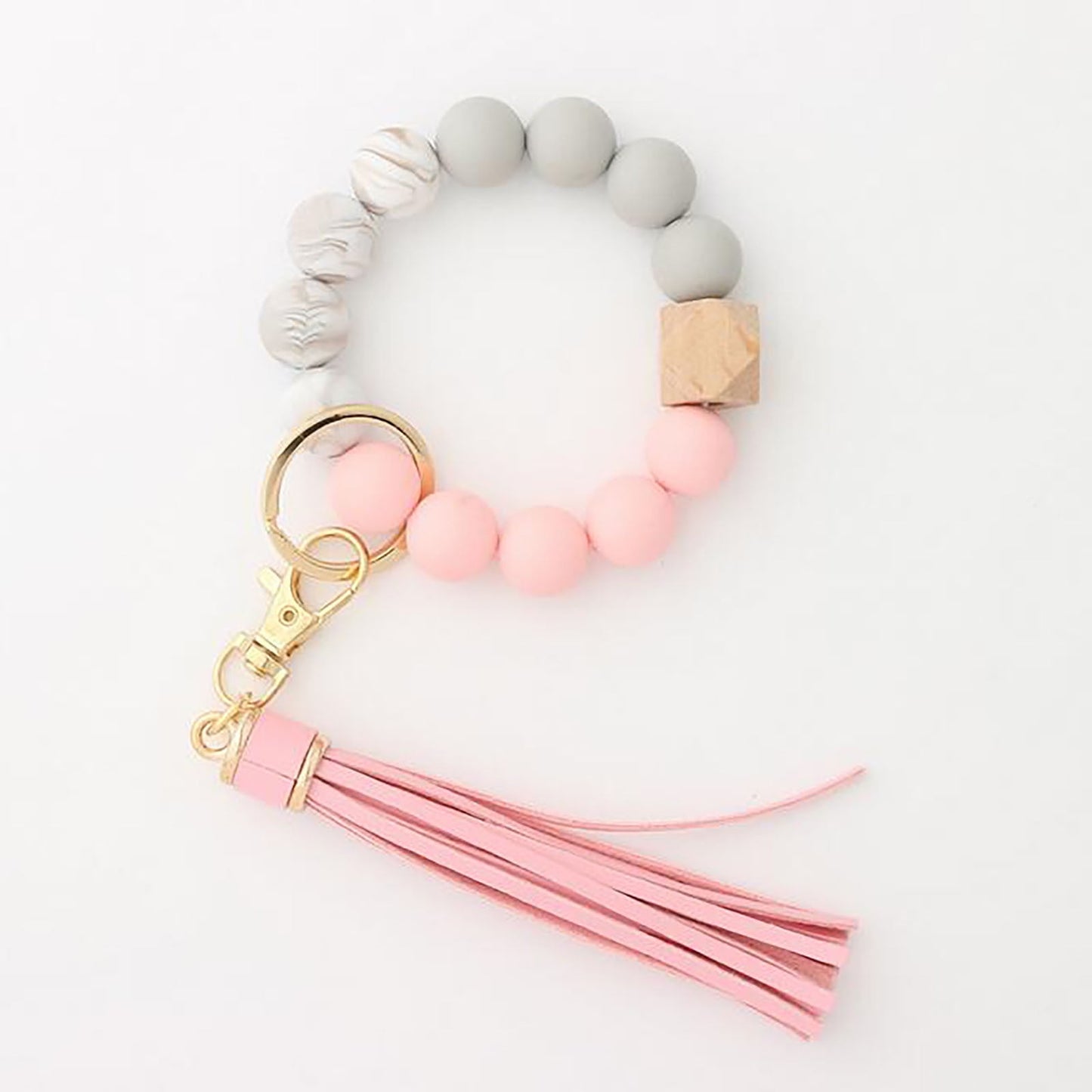 Clearance! JWDX Hanging Ornament Clearance Silicone Key Ring Bracelet, Women Beaded Bangle Keychain Wristlet Leather Tassel G