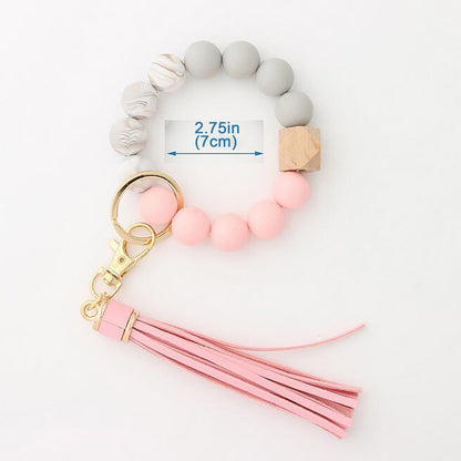 Clearance! JWDX Hanging Ornament Clearance Silicone Key Ring Bracelet, Women Beaded Bangle Keychain Wristlet Leather Tassel G