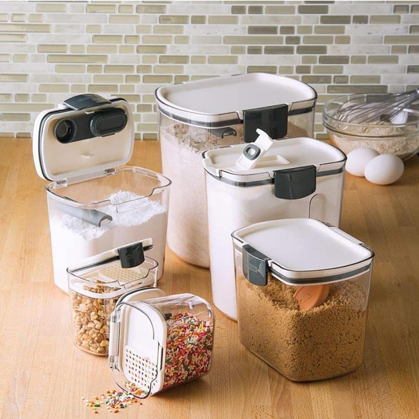 Clearance! JWDX Storage, Food Storage Promotion, Orliya Baking Storage Set Orliya Baking Containers Storage Set with Labels Flour Sugar Storage Containers Set Airtight A C