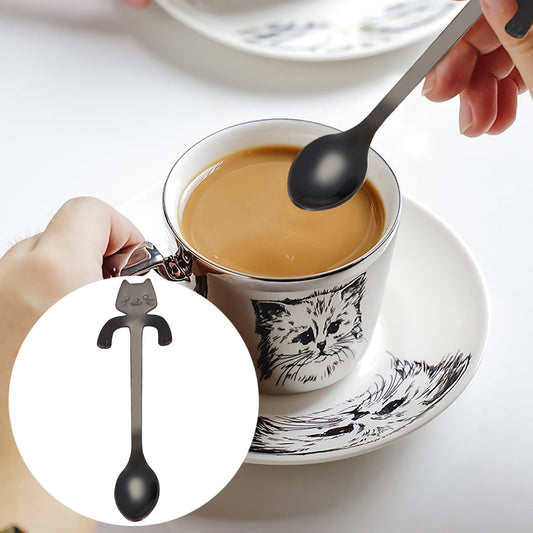 JWDX Tableware Clearance! Cat Spoon Short Handle Spoons Flatware Coffee Drinking Tools Kitchen Gadge, Stainless Steel Bowl Promotion Include 1X Spoon E