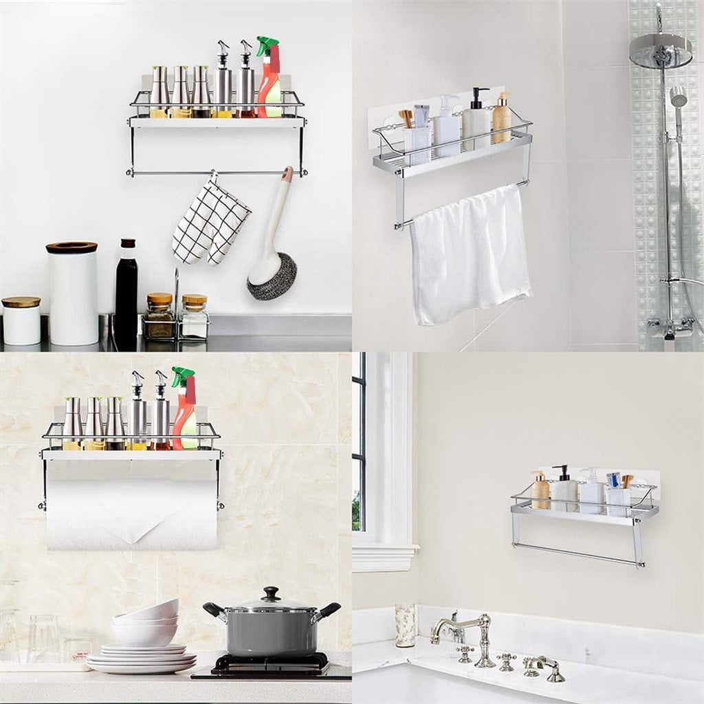 JWDX Rack Clearance! with Shelf Basket Holder Wall Towel for Kitchenbathroom Storage Paper Adhesive Bathroom Products, Brush Shelf Promotion Include Shelf, 2 Films Silver
