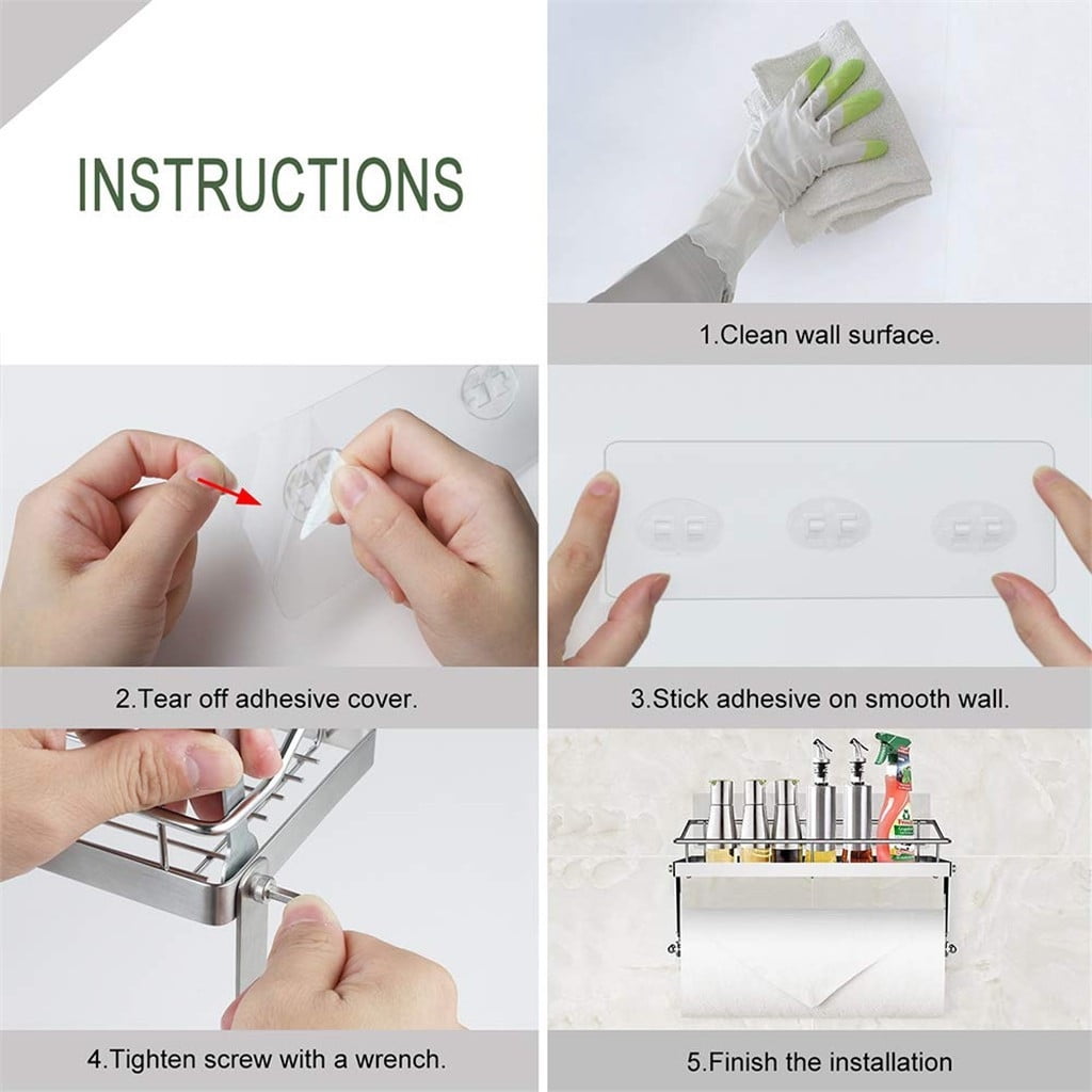 JWDX Rack Clearance! with Shelf Basket Holder Wall Towel for Kitchenbathroom Storage Paper Adhesive Bathroom Products, Brush Shelf Promotion Include Shelf, 2 Films Silver