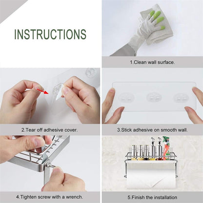 JWDX Rack Clearance! with Shelf Basket Holder Wall Towel for Kitchenbathroom Storage Paper Adhesive Bathroom Products, Brush Shelf Promotion Include Shelf, 2 Films Silver