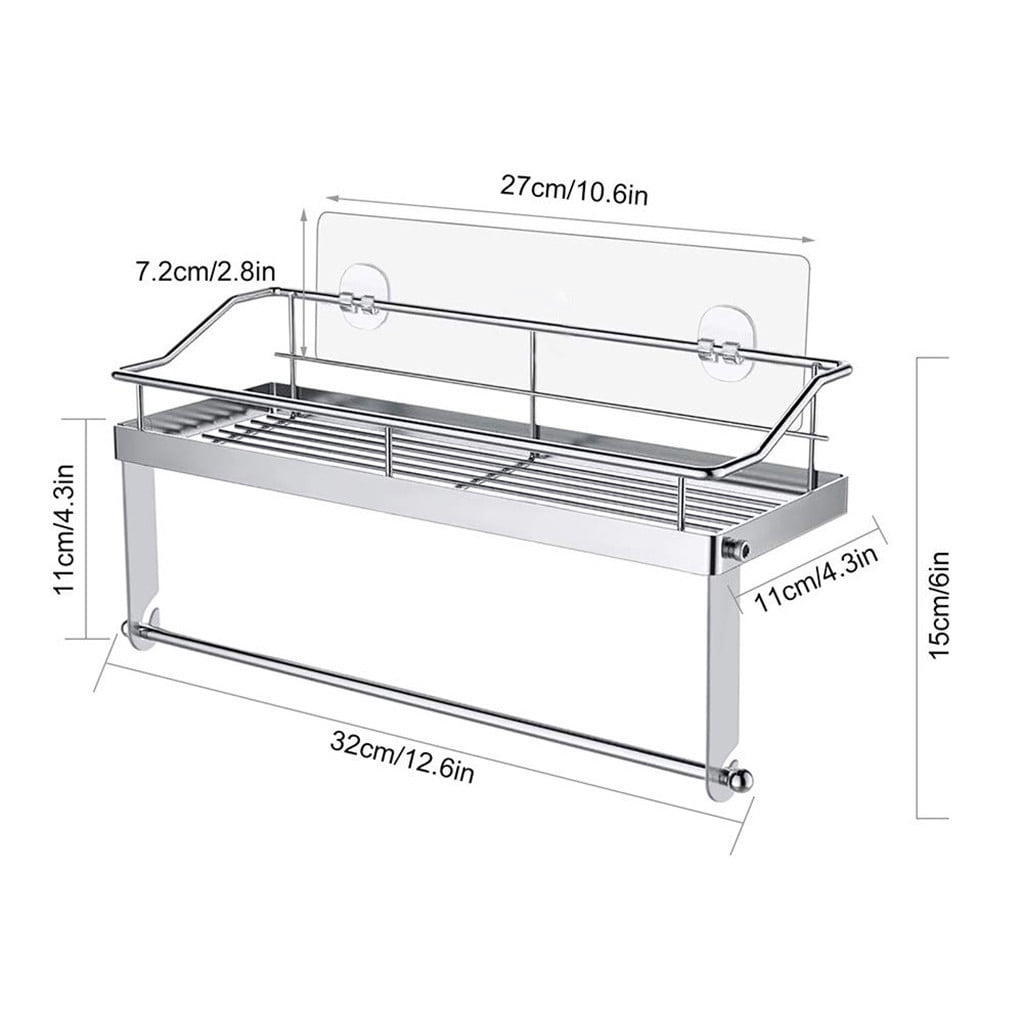 JWDX Rack Clearance! with Shelf Basket Holder Wall Towel for Kitchenbathroom Storage Paper Adhesive Bathroom Products, Brush Shelf Promotion Include Shelf, 2 Films Silver