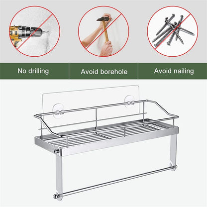 JWDX Rack Clearance! with Shelf Basket Holder Wall Towel for Kitchenbathroom Storage Paper Adhesive Bathroom Products, Brush Shelf Promotion Include Shelf, 2 Films Silver