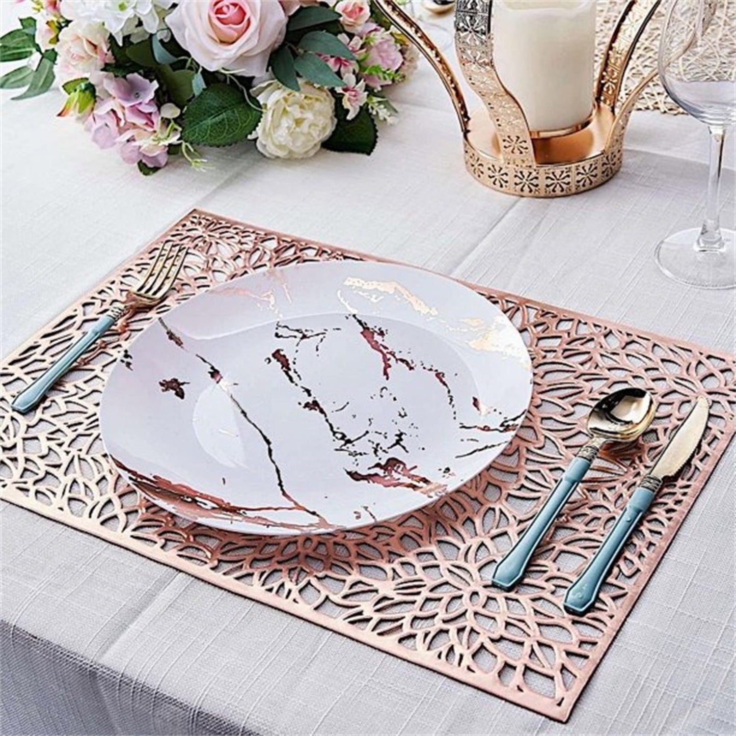 JWDX Placemat Clearance! Rectangular Flower Pvc Placemat Home Daily Table Decoration Pvc Hot Gold Placemat, Kitchen Mat Promotion Include 6*Placemat Rose Gold
