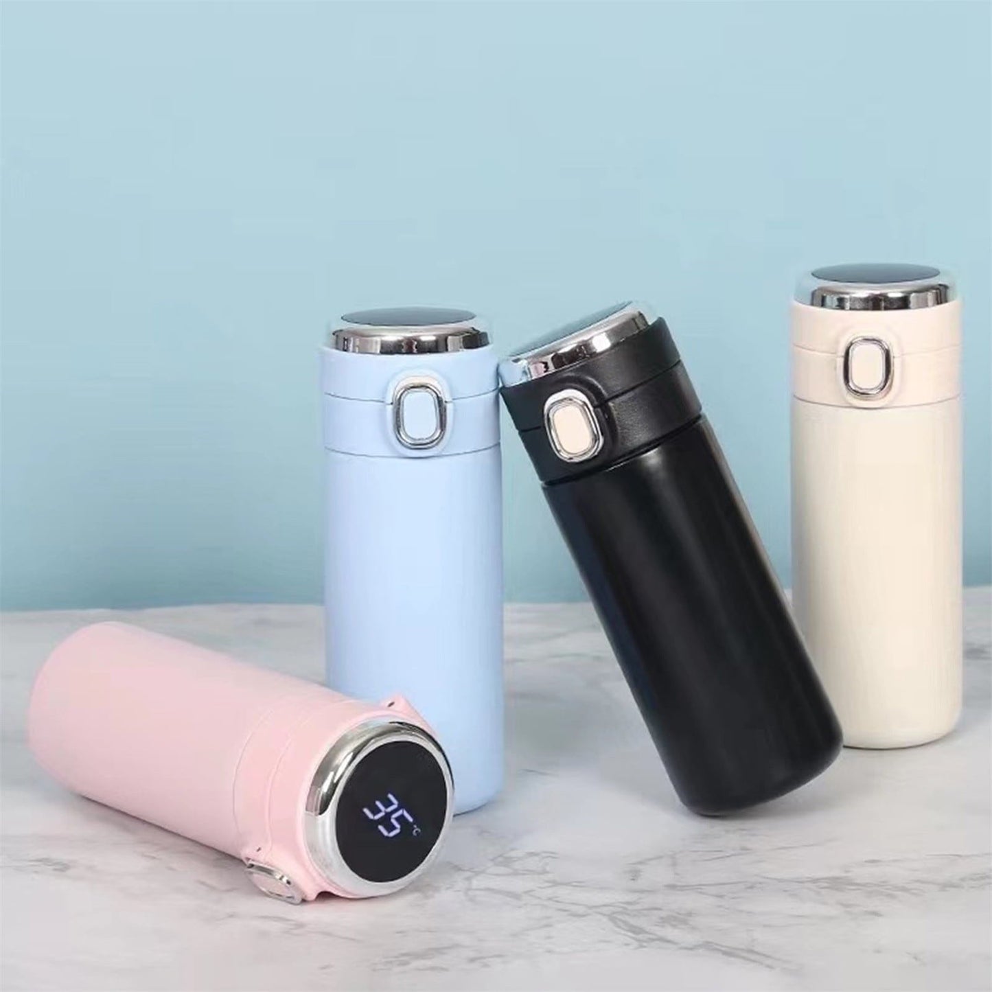 JWDX Glass and Bottle Clearance! Stainless Steel Flask Vacuum Insulated Cup Drinking Bottle 350/420 Ml Led Screen Temperature Display Flask Water Bottle Perfect for Home Travel, Include Cup*1 Blue