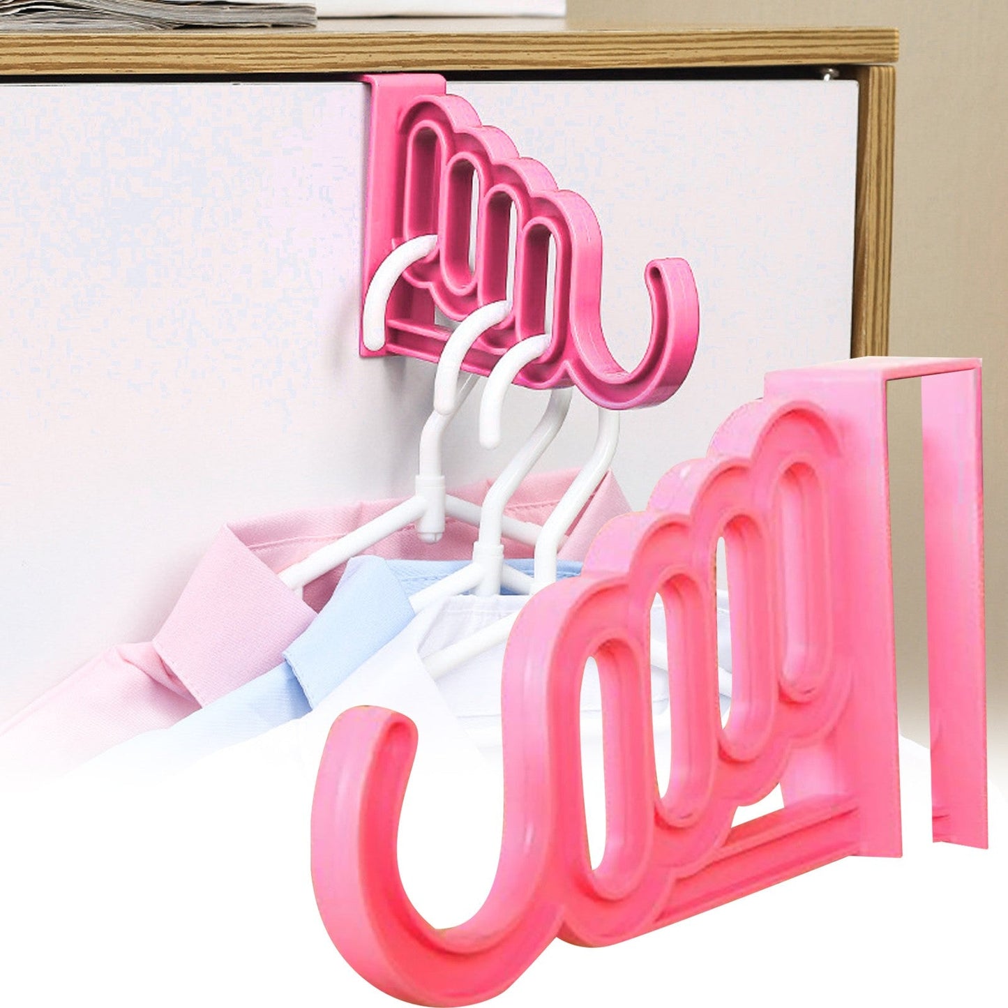 Clearance School Supplies! JWDX Hook Up, Basics Over the Door Organizer 5 Hook Rack for Coats Hats Robes Towels Bedroom Closet and Bathroom Home Wall Hanging Hook Rack Over Door Hat Clothes Holder Pink
