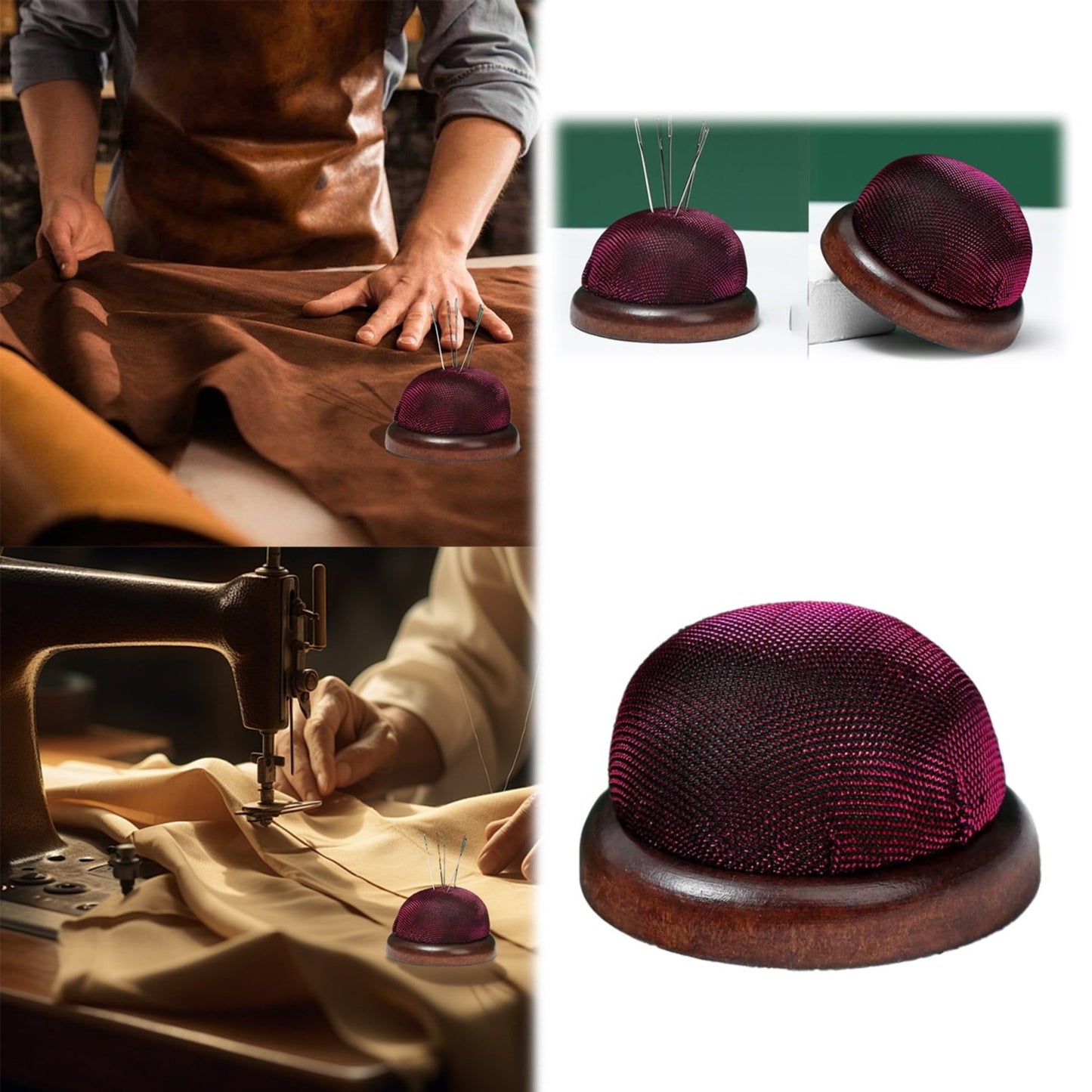 Smooth Round Pin Cushion! Eewia Needle and Thread Kit Clearance, Glossy Pin Cushion Wooden Base Needle Pincushion Round Pin Cushion for Sewing Needle Holder Or Diy Crafts, include 1*Pin Cushion Red