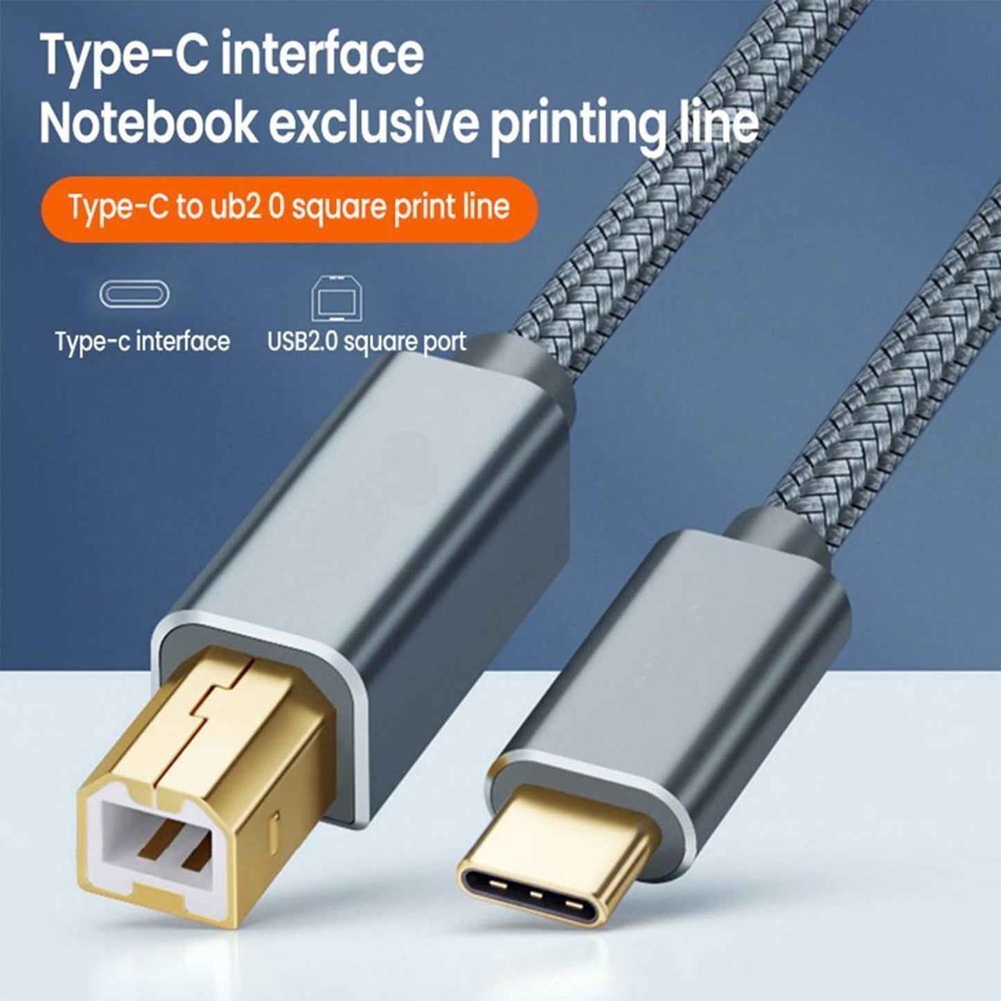 Wmool USB Type-C to USB B 2.0 Printer Cable Scanner Laptop; Gray.