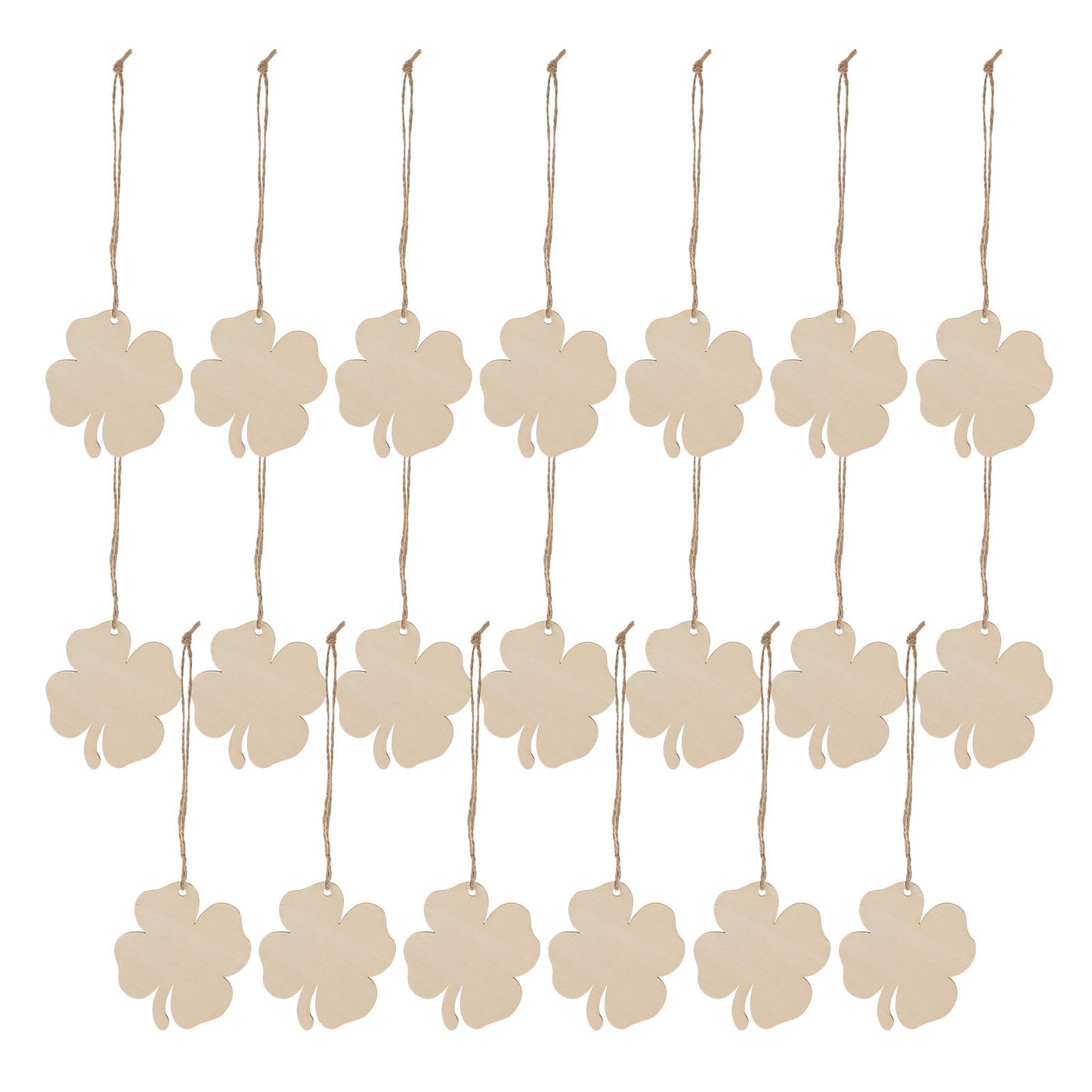Ortofally 20pcs Four Leaf Ornaments Hanging Decor Unfinished Wooden Ornaments Wooden Shamrock Cutouts Wooden Slices Party Favors for DIY Crafts Beige